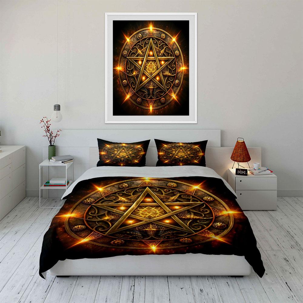 Golden Star Symbol Decorative Set Multiple Sizes Kid'S And Adults' Bedroom Exquisite 3Pc Bedding Set, Gift