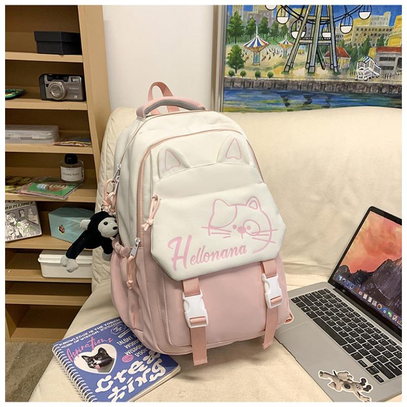 New Student Schoolbag Female Junior High School Students' Large-capacity Leisure Simple Kitten Printed Backpack Backpack