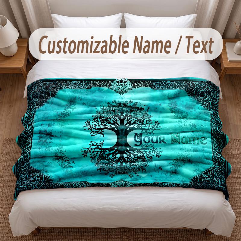 Tree of Life Theme Soft Blanket Personalized Custom Name Text Print Warm Blanket Home Sofa Bedroom Decor