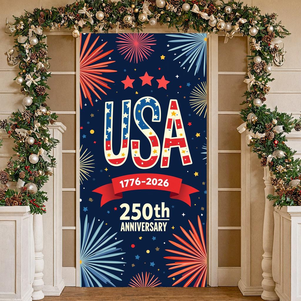 National Anniversary Display Red Blue Color Scheme USA 250th Backdrop Patriotic Celebration Background Firework Elements