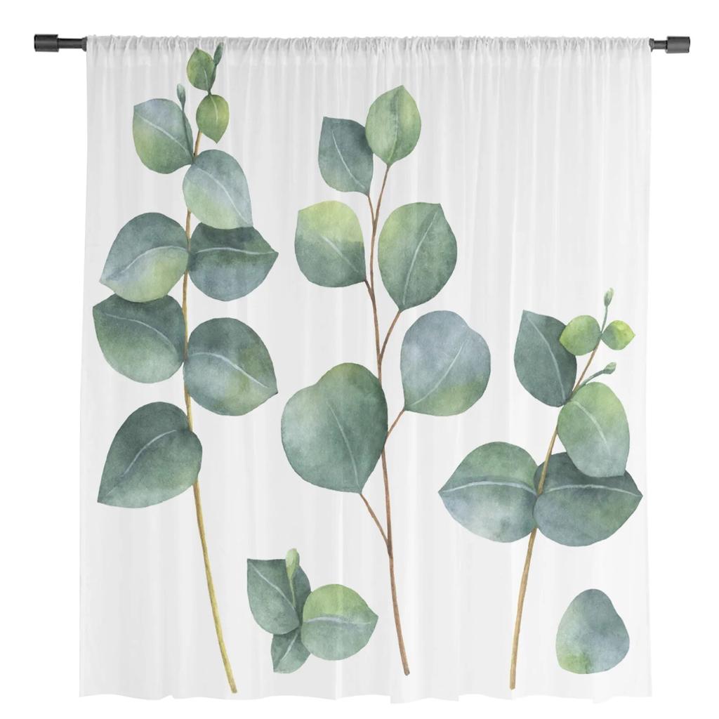 Watercolor Leaves Art Sheer Curtains for Bedroom Living Room Voile Window Curtains Tulle Curtains for Kids Room