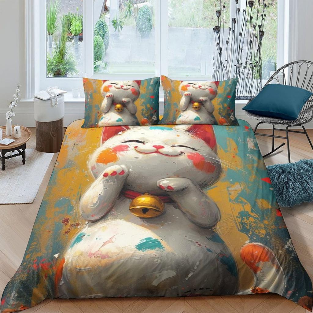 Comforter Cat Bedding Set Printed For Childrens And Adults Warm Soft Breathable And Comfortable
