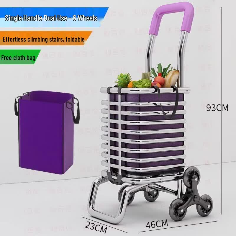 Foldable Multifunctional 6-Wheel Shopping Cart with Oxford Bag
