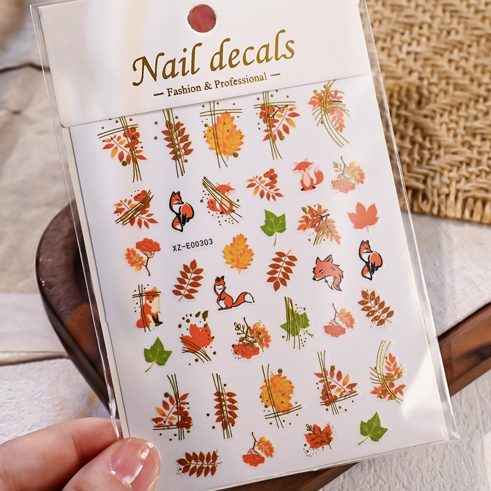 5D Geïmbosseerde Jelly Esdoornblad Nagellak Sticker Goud Rood Herfst Esdoornbladeren Nagels Decoraties Zelfklevende Herfstblad Nagellak Sliders