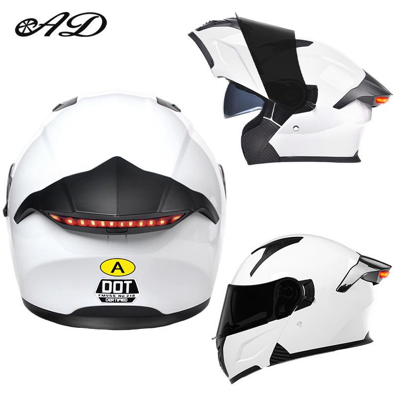 Unisex Full Face Flip-Up Motorcycle Helmet with LED Taillight, All-Season, 3C/DOT Certified