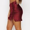 Einfarbiger gerüschter Hüftrock High Waist Satinkleid