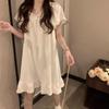 Loose Ruffle Nightdress Short Sleeve Princess Nightgown Sweet Women's Pajama Dress  Girls