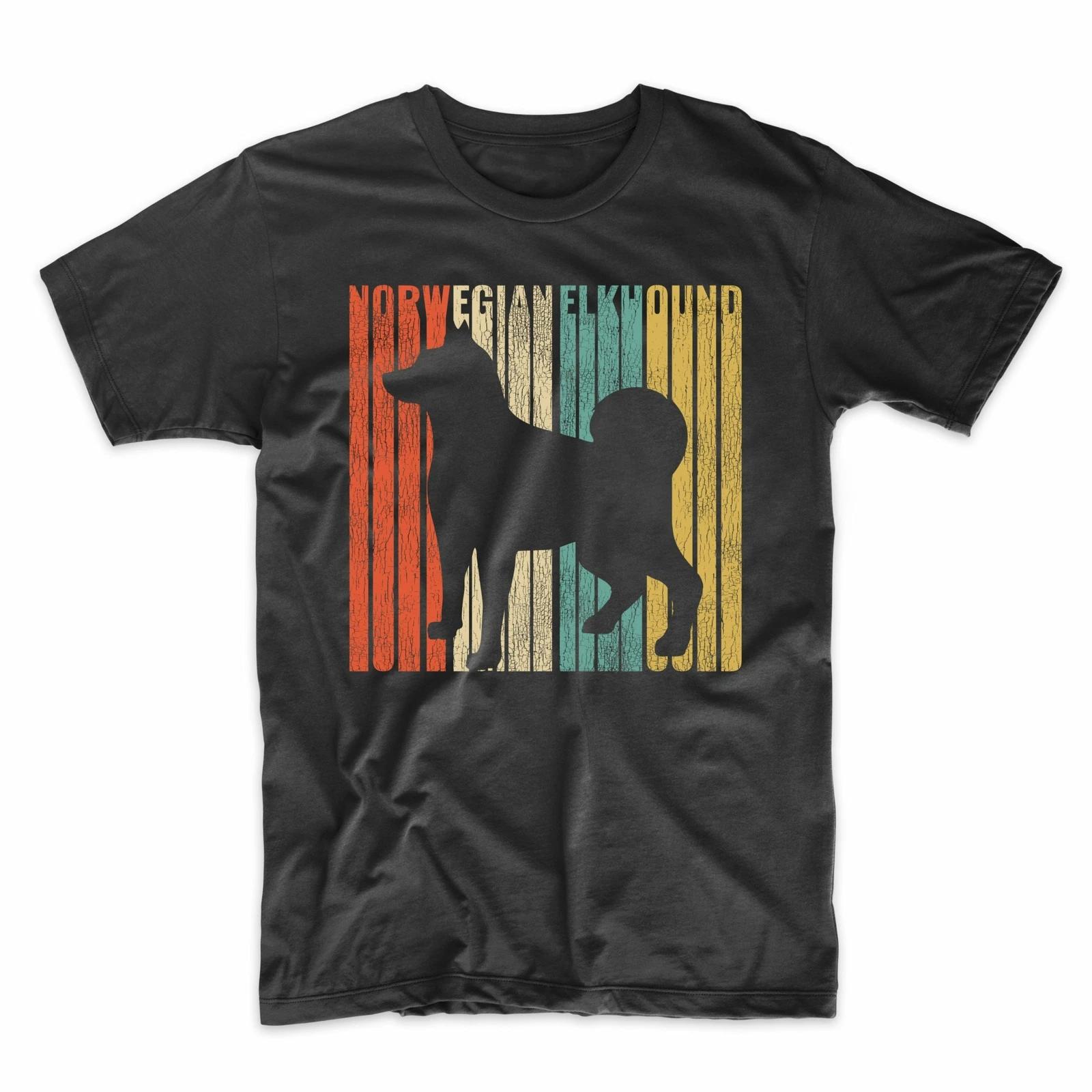 Retro 1970 s Style Norwegian Elkhound Dog Silhouette Cracked Distressed T-Shirt 3XL