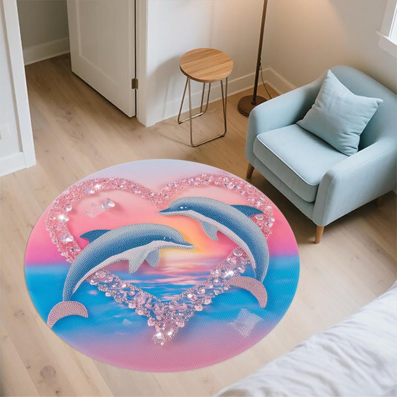 Cartoon Colorful Dolphin Pattern Round rug,Carpet Rug for Living Room Bedroom  Playroom ,Non-slip Floor Mat,Holiday Gifts and Birthday Gifts.