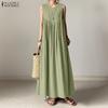 Women Casual Round Neck Solid Color Sleeveless Long Dress