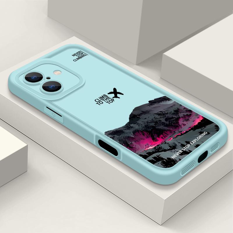 For iPhone 16E 15 Pro Max 14 Pro 13 12 11 XR XS 8 7 Cover Airplane Mountain Pattern Lens Protection TPU Shockproof Soft Silicone Phone Case Shell