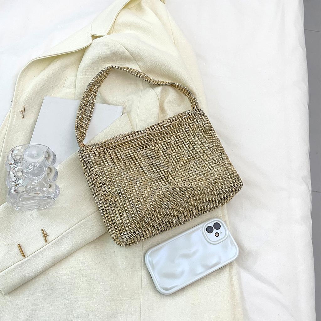 Glamorous Evening Bag Shoulder for Women Shiny Rhinestone PVC Handbag with Zipper for Party Gala Formal Events