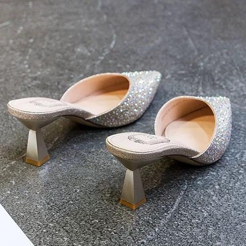 Fashion Heels Shoes for Women 2024 Designer Luxury Stiletto Heel Shoe Designer Sandals Woman Summer Rhinestone Elegant Chunky Slippers