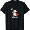 Huzzah Goat Necromancer Humor Graphic Tee with Bone Staff Design