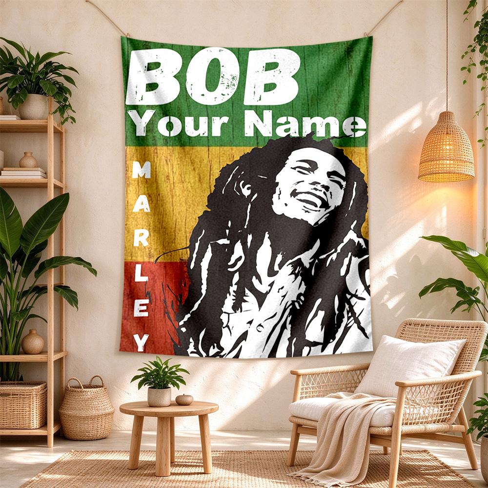 Bob Marley Customize Text Tapestry Boho Wall Hanging Vibrant Fade-Resistant Print Perfect for Dorm Room Multi-purpose for All Occasions