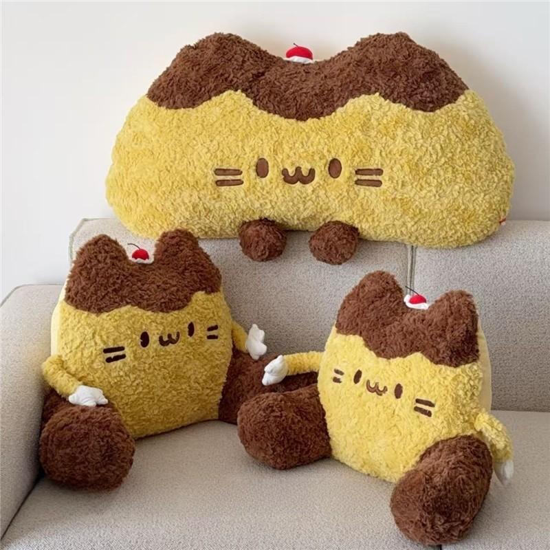 Cartoon Pudding Cat Lumbar Pillow With Plush Cover For Bed Sofa Support