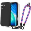 Case for iPhone 17, Lightweight Shockproof Silicone Protection Black with Removable Tricolor Bracelet