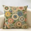 Bohemian Geometric Floral Pattern Cushion Cover Durable Hypoallergenic Organic Linen Short Pillow Cover Washable