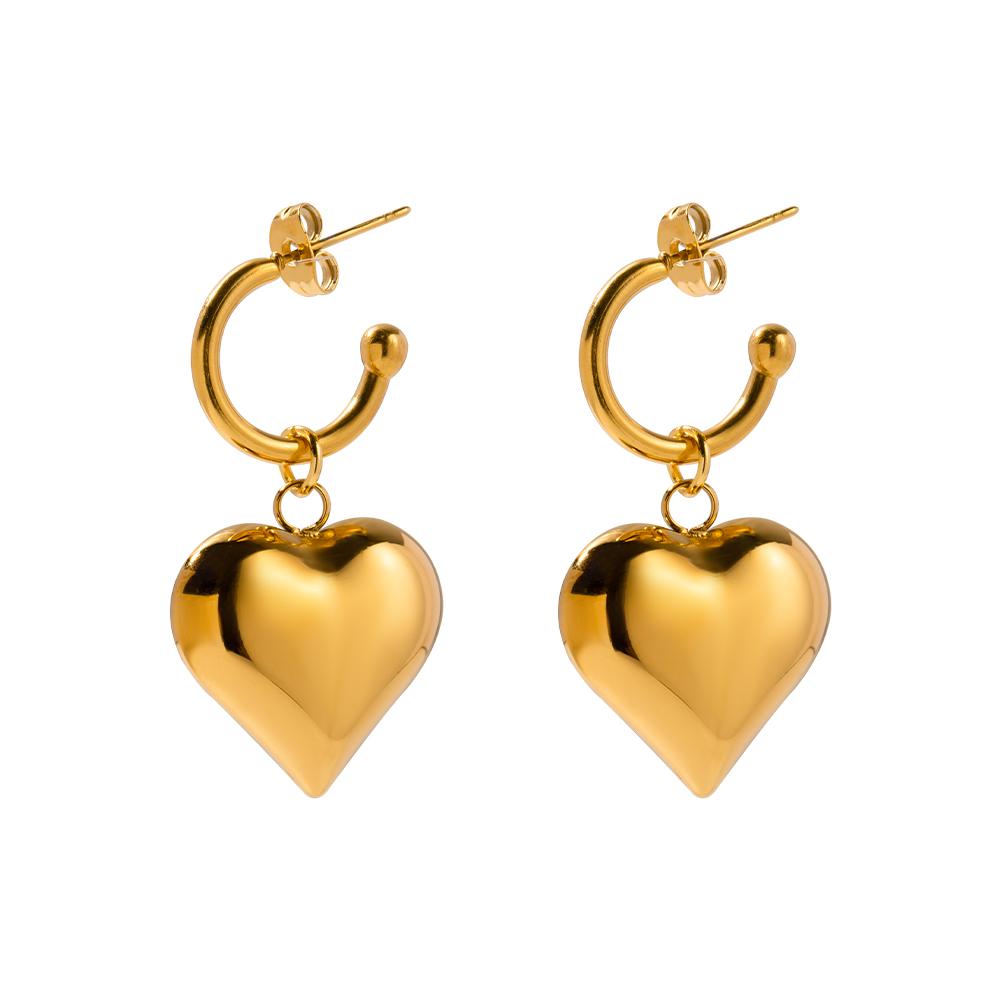 Yori Stainless Steel Metal Heart Pendant Earrings 18K Gold PVD Plated Modern Daily Jewelry for Women Charm Gift Rust Proof