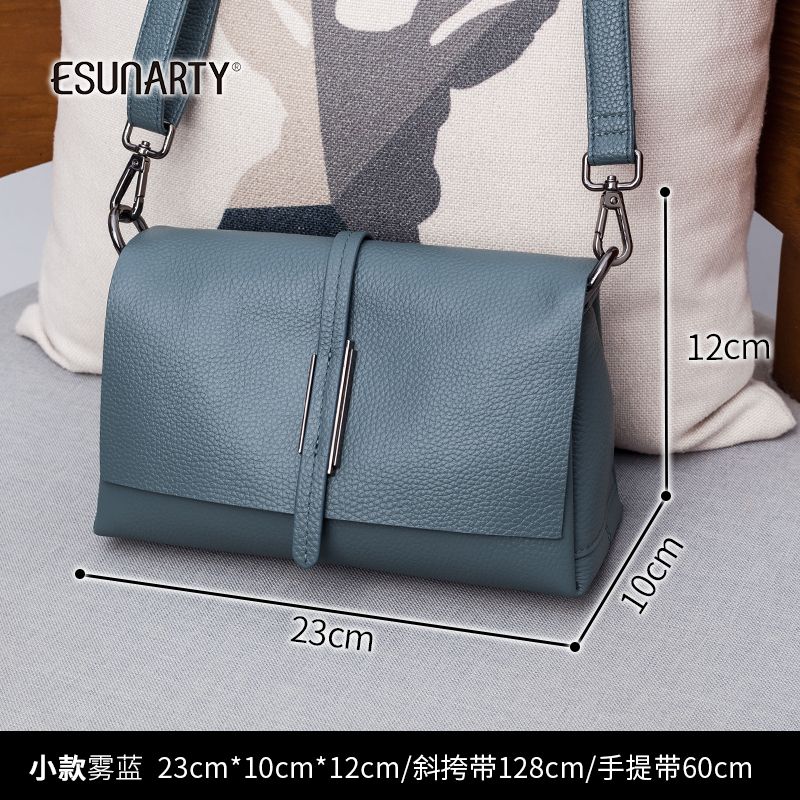 

Genuine Leather Portable Fashion Middle-Aged Ladieswear Underarm Bag Fog blue Small