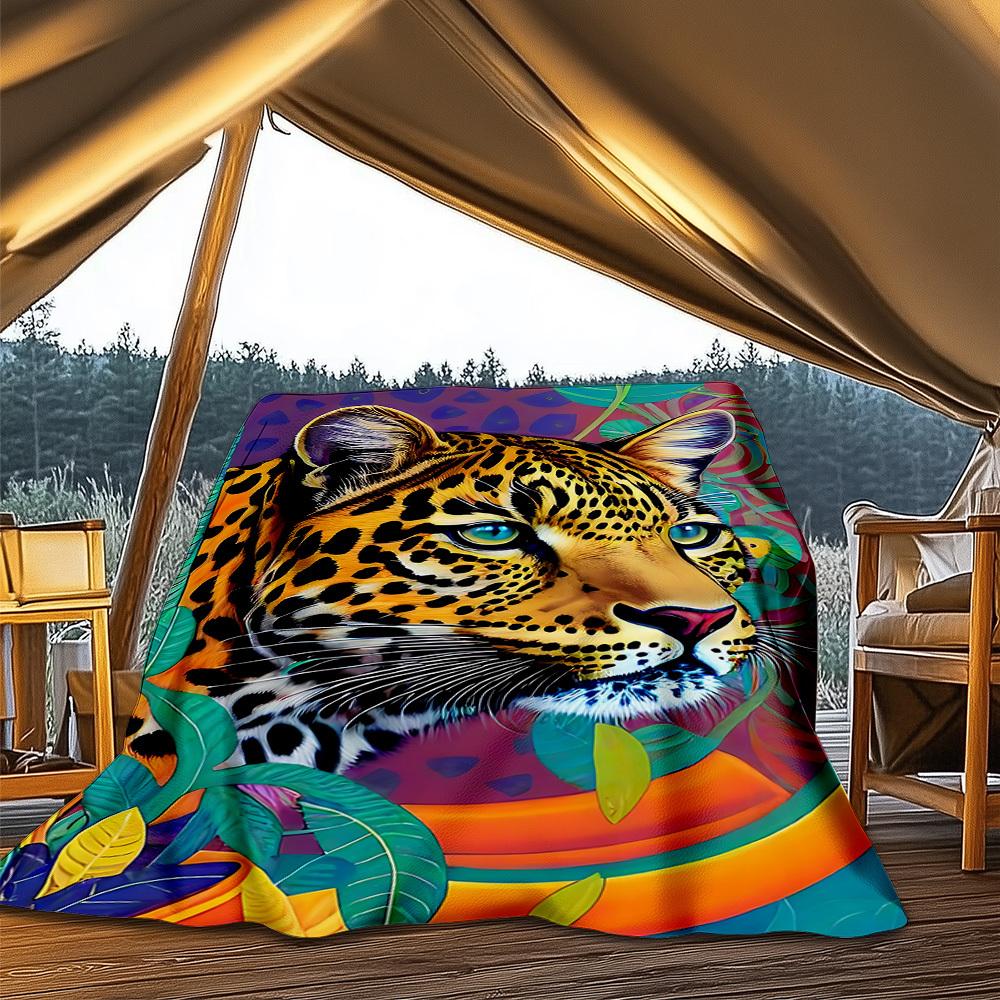 1pc Leopard Print Print Outdoor Blanket, Lightweight Polyester,