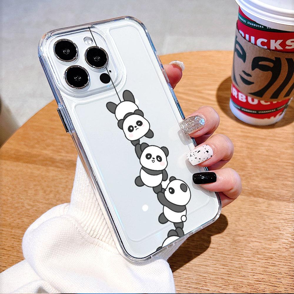 Cute Pandas Hanging in Line Transparent soft TPU Phone Case for Xiaomi Redmi Note 15 14 13 12 11 10 9 Pro Plus 4G 5G Soft Cover