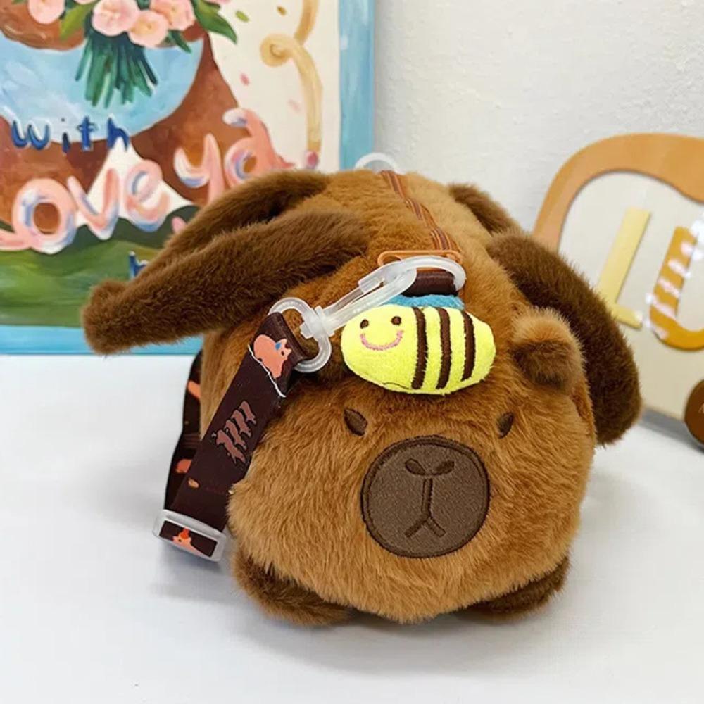 Korean Style Capybara Bucket Bag Soft Cartoon Animal Handbag Gift Plush Doll Shoulder Bag  Daily