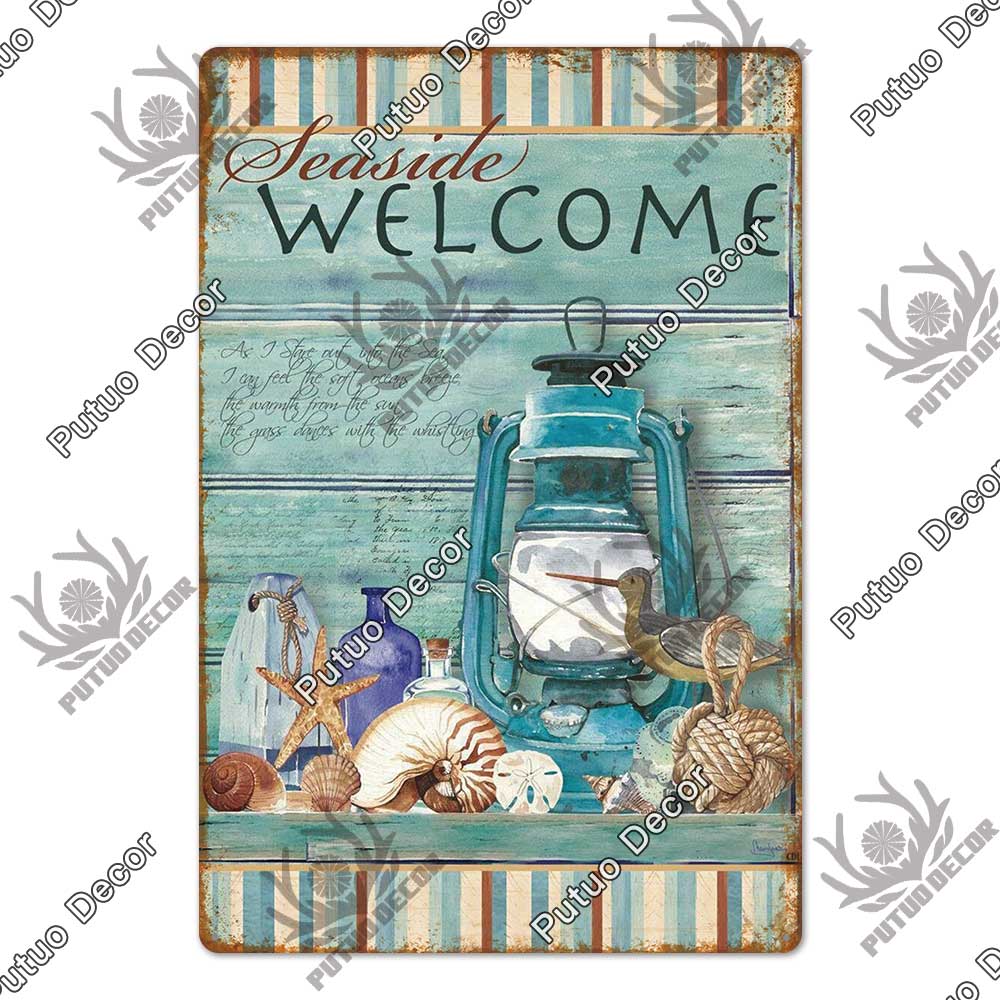 Decor Marine Animals Tin Sign Vintage Plaque Metal Wall Retro Posters for Beach Bar House Decorative Art Iron Painting