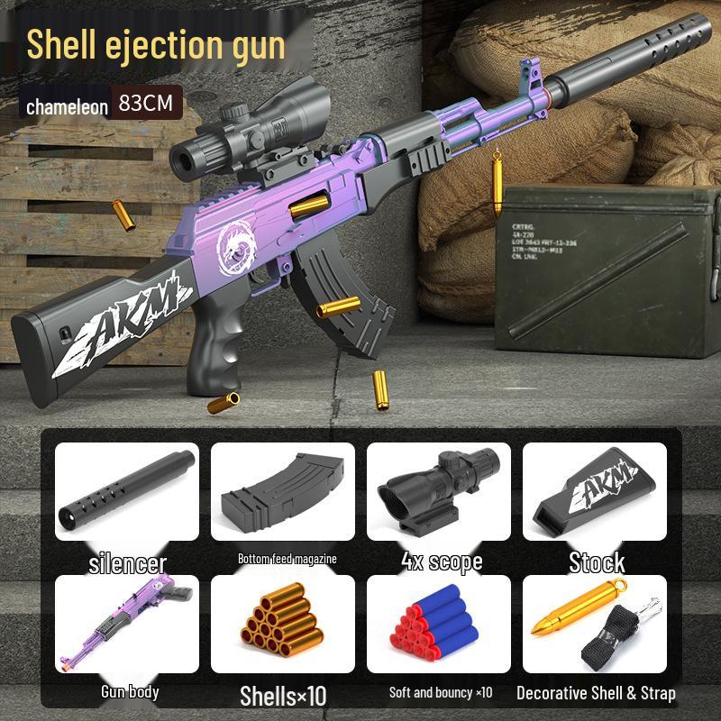 

Детский игрушечный автомат АК-47: Ручной болтовой карабин с мягкими пулями и выбрасываемыми гильзами