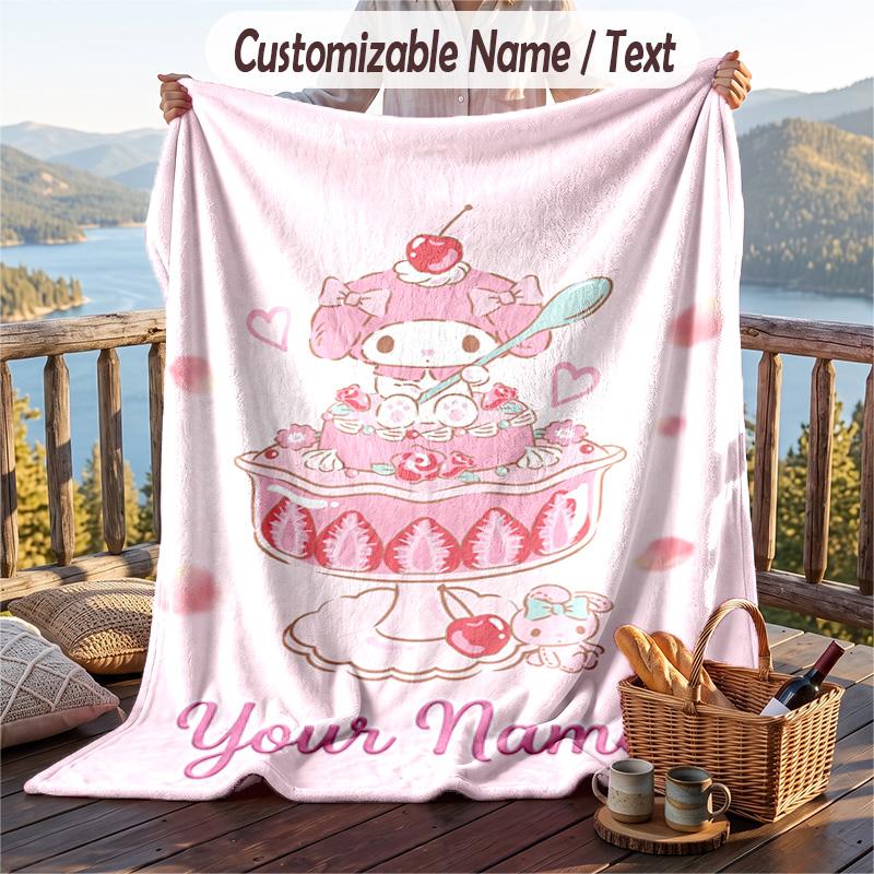 Custom Text Flannel Throw Blanket, Lightweight Cozy Bed Sofa BlanketMy Melody