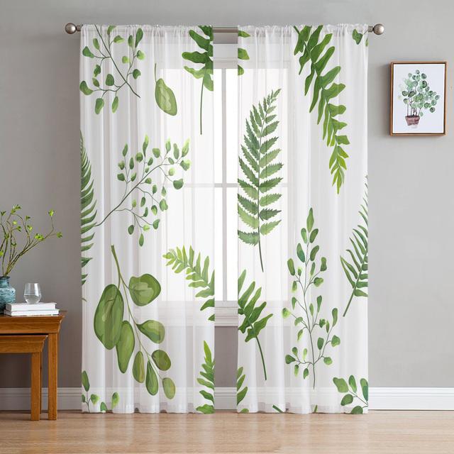 Herbal Flowers Spring Floral Sheer Voile Curtains For Living Room Bedroom Kitchen Festival Decor Chiffon Tulle Window Curtains