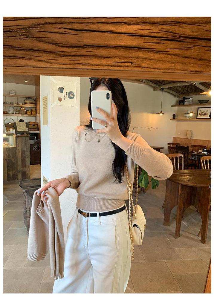 Women's Two-Piece Set: Korean-Style Navy Collar Shawl & Knit Sweater for Autumn/Winter