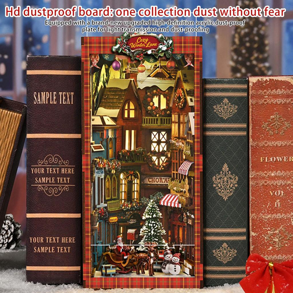 Sada Koutek pro dospělé Vánoční knihu, 3D dřevěná chata puzzle, Vánoční knihy, Vynikající dekorace na knihovnu pro každou příležitost