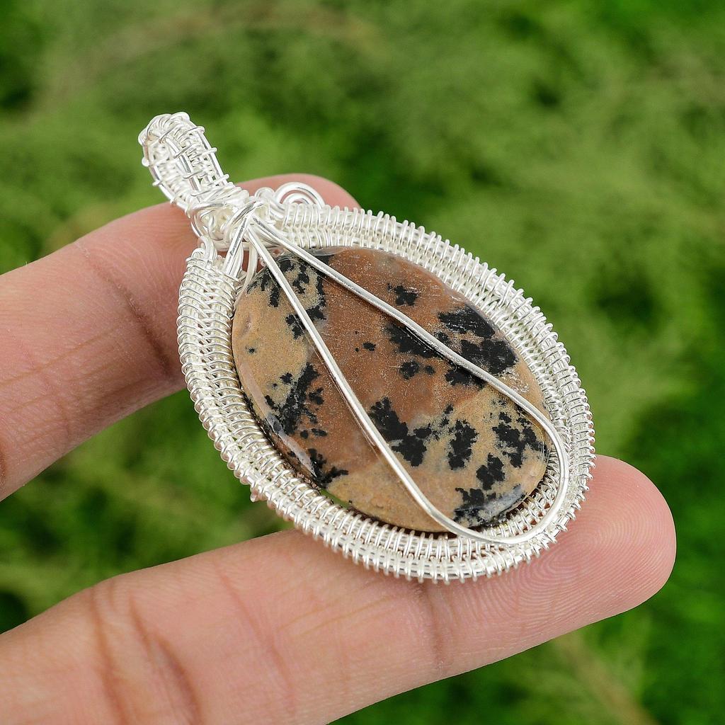 925 Silver Honey Dendrite Opal Gemstone Bezel Engagement Wife Wire Wrap Pendant