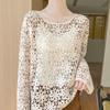 French Style Hollow Long Sleeve Cashmere Knit Sweater - Women's Autumn/Winter 2024 Collection Solid Color Top