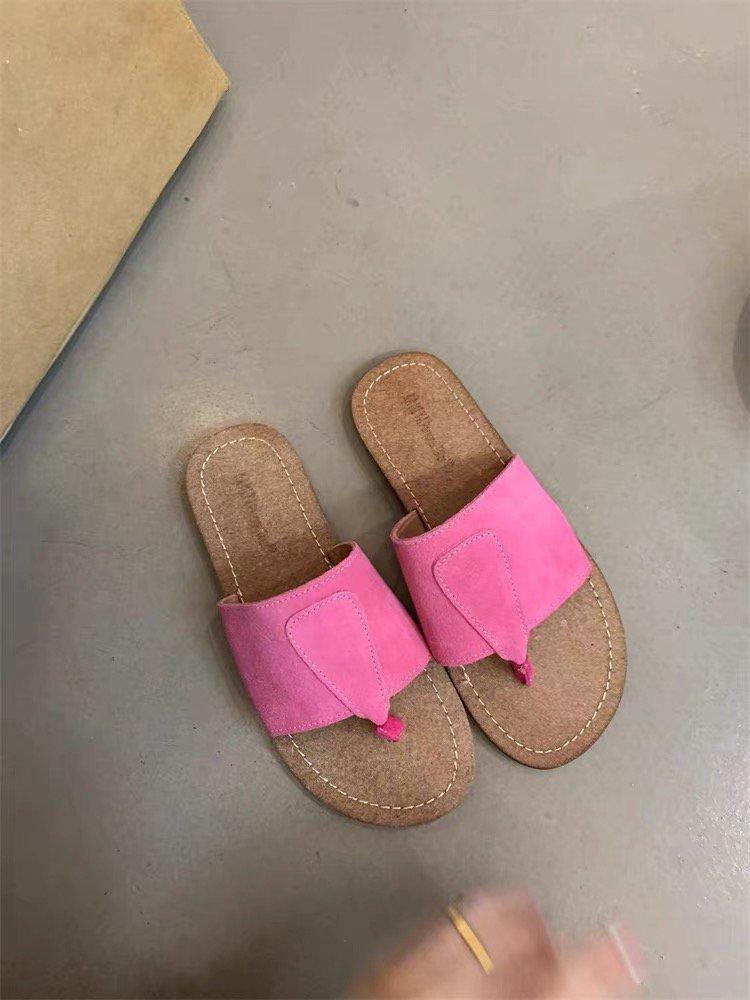 

Soft leather version~ retro one-word sandals women 2025 summer new Mori women fashion matte leather flat-bottomed flip-flops 40