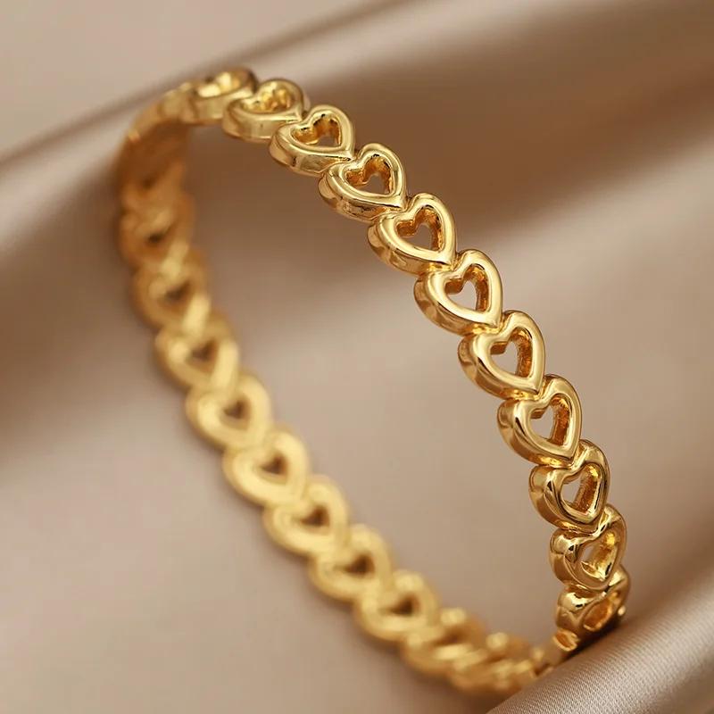 FYSARA Hollow Heart Desgin High Quality Stainless Steel Bracelet Titanium Steel Love Bangle for Women Chic Birthday Present