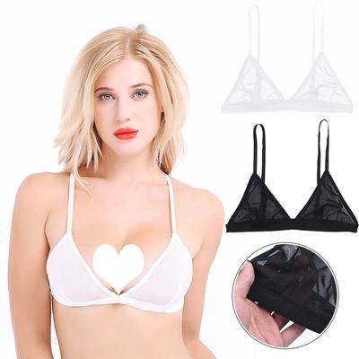 Women Sexy See Through Bras Tops Sheer Mesh Triangle Bralette Wirefree Unlined Bra Female Underwear Nightwear