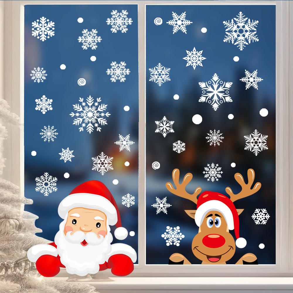 Christmas Snowflake Window Clings Stickers For Glass Xmas Decals Decorations Indoor Holiday Santa Claus Reindeer Decals Forparty
