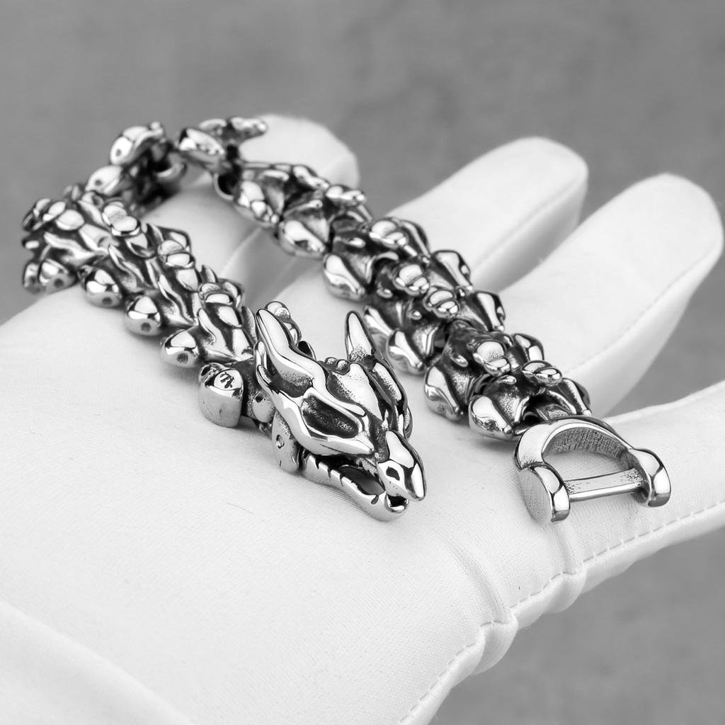 Vintage Viking Ouroboros Bracelet Stainless Steel Hip Hop Punk Jewelry for Men Biker Fashion Accessory