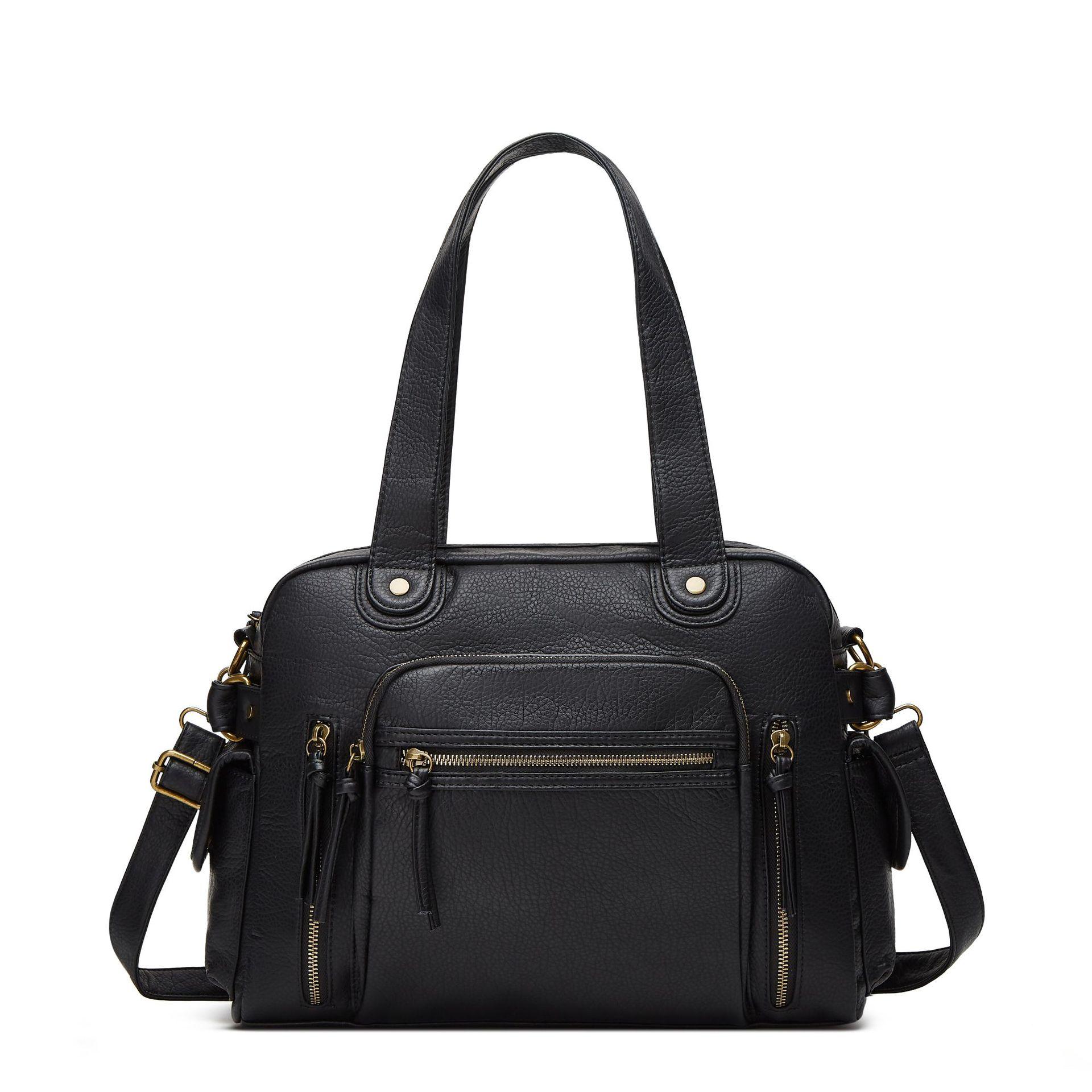 

Vintage Washed Handbag Large Capacity Multi-Zipper Pocket Trendy Shoulder Bag чёрный