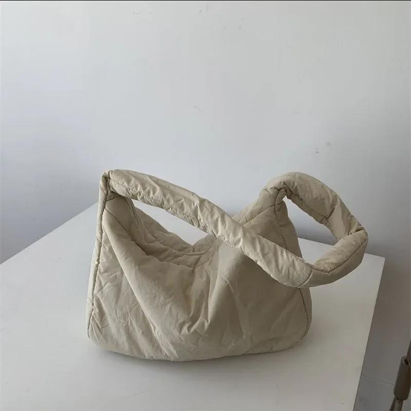 

Large Capacity Quilted Tote Bag Lightweight Winter Warm Down Cotton Padded Plaid Shoulder Bags Women Underarm Bags Puffy Handbag