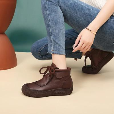 Mode Dames Enkelschoenen Lente Herfst Dikke Zool Auto Stiksel Riem Oxford Schoenen Mode Comfortabel Verhogend Antislip Leren Schoenen