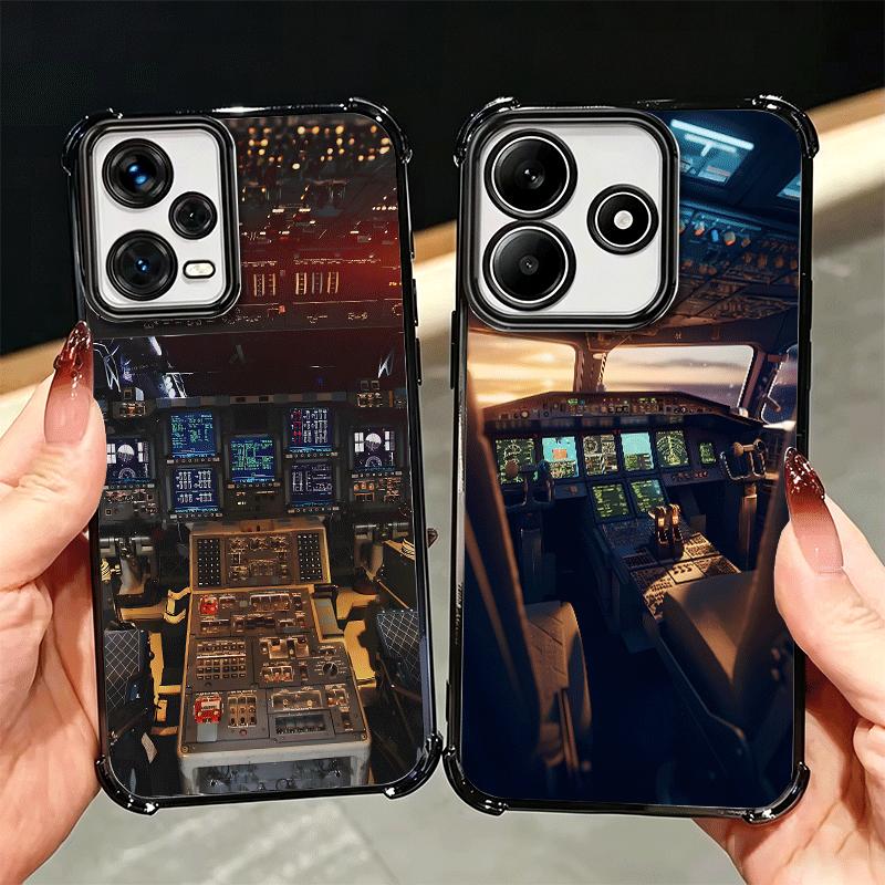 Aviation Aeroplane Pilot Cockpit Plating Phone Case For Xiaomi Redmi Note 14 15 Pro Plus 13 12 11 11S 11T 10 9S 9 5G Anti-Fall A