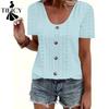 Damenmode Casual Sommer Frühling Einfarbig Druck Kurzarm U-Ausschnitt Blusen & Hemden