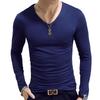 Herrenbekleidung, 7 Farben, lässig, Slim-Fit, einfarbig, langärmelig, O/V-Ausschnitt, Baumwolle, T-Shirts