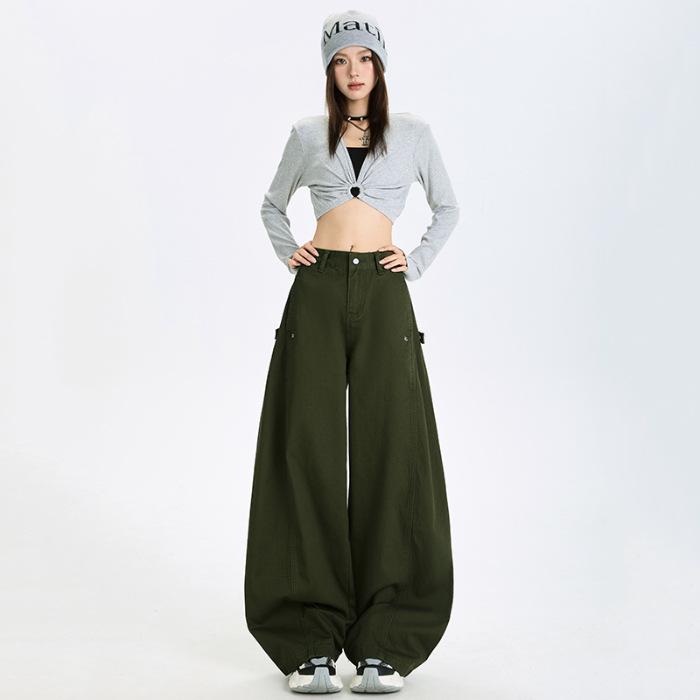 

Осенние острые джинсы-сцимитар: Брюки с высокой талией, свободного кроя, драпирующиеся, широкие, моп-длина для женщин S