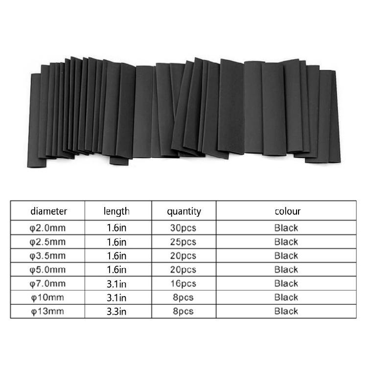 127x Black Electric Insulation Heat-Shrink Tube Wire Shrink Wraps Assortment Kit