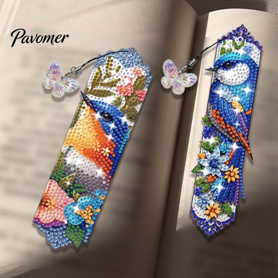 Stress Relief Handmade Projects Faux Diamond Art Bookmark Kit, Halloween Book Marker DIY Decorative Page Markers with Tassels Animal Bird Crafting Kit