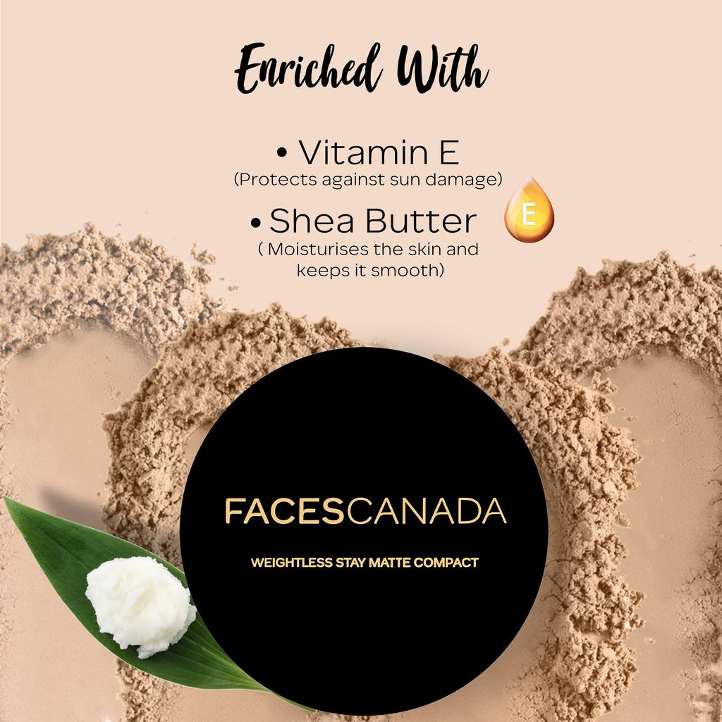 FACESCANADA Faces Canada Weightless Stay Matte Finish Compact Powder - Beige,9 G|Non Oily Matte Look|Evens Out Complexion|Hides Imperfections|Blend